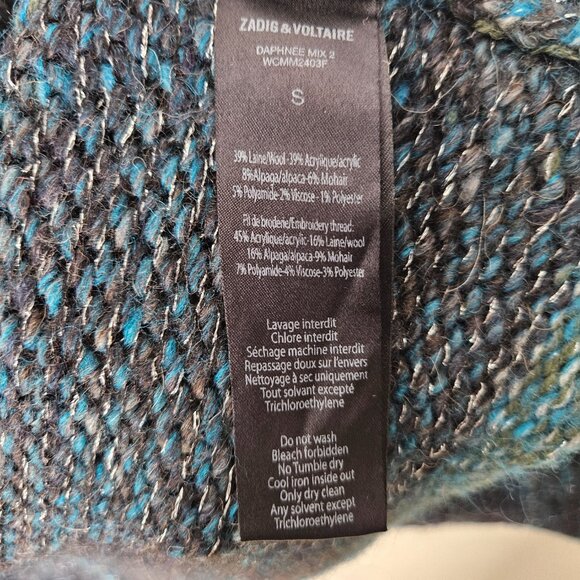 Zadig & Voltaire Cascade  Open Front Chunky Knit Cardigan Sz S Blue Grey Melange - Picture 7 of 11